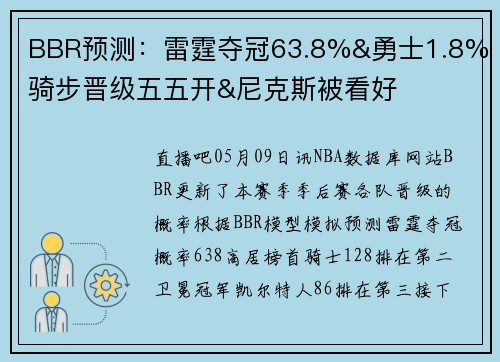 BBR预测：雷霆夺冠63.8%&勇士1.8% 骑步晋级五五开&尼克斯被看好